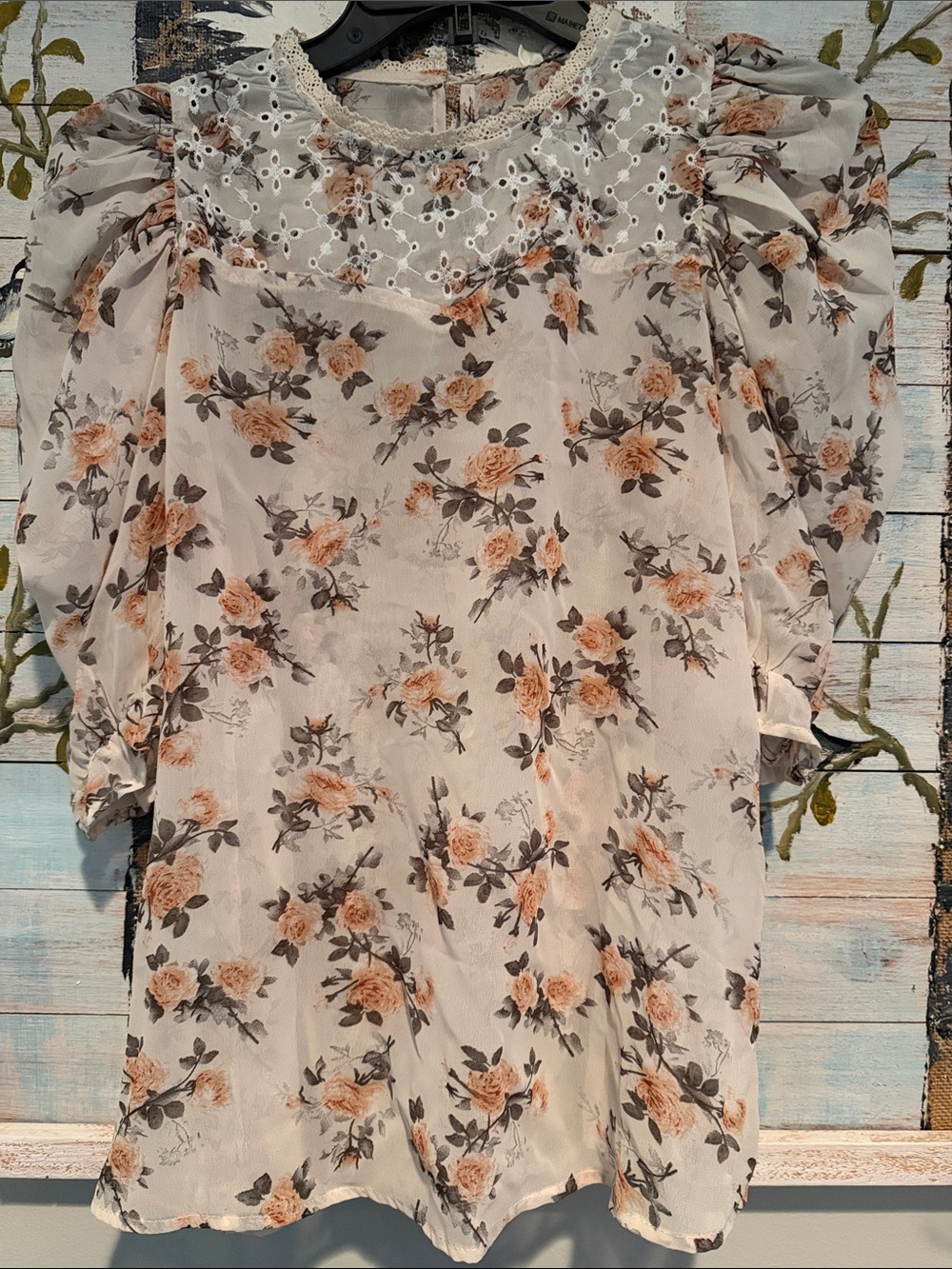 Umgee Cream Boho Blouse with Peach Floral Print